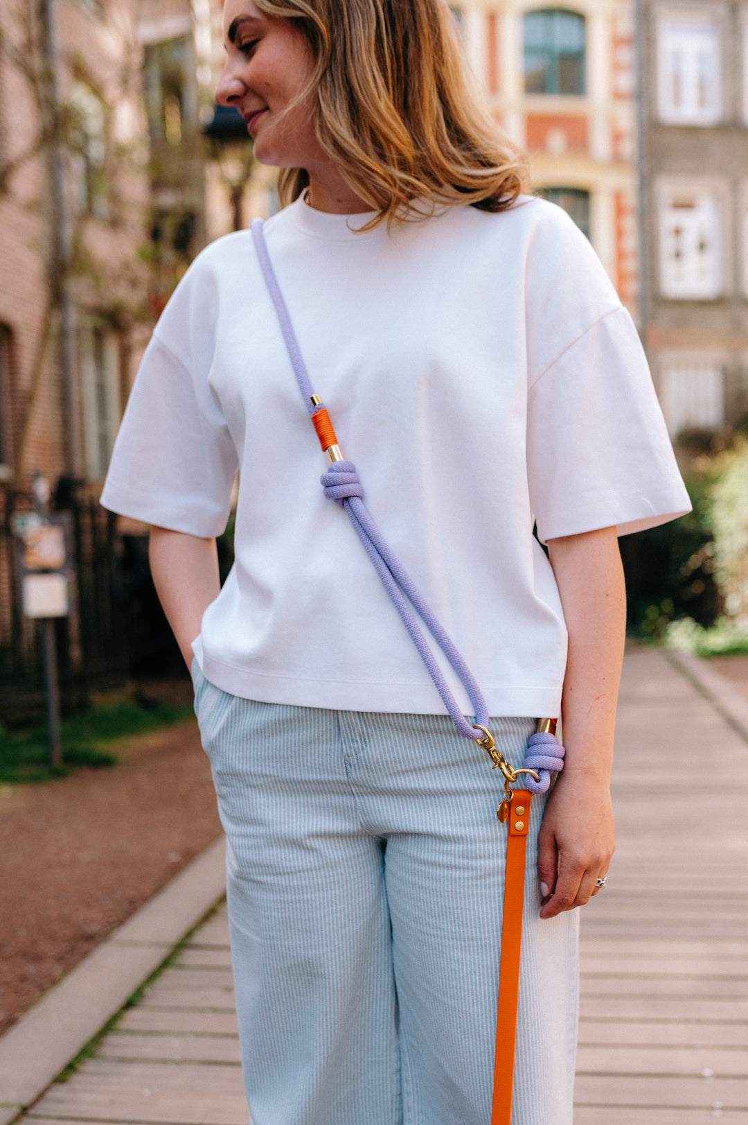 Laisse multi-positions orange x lilas