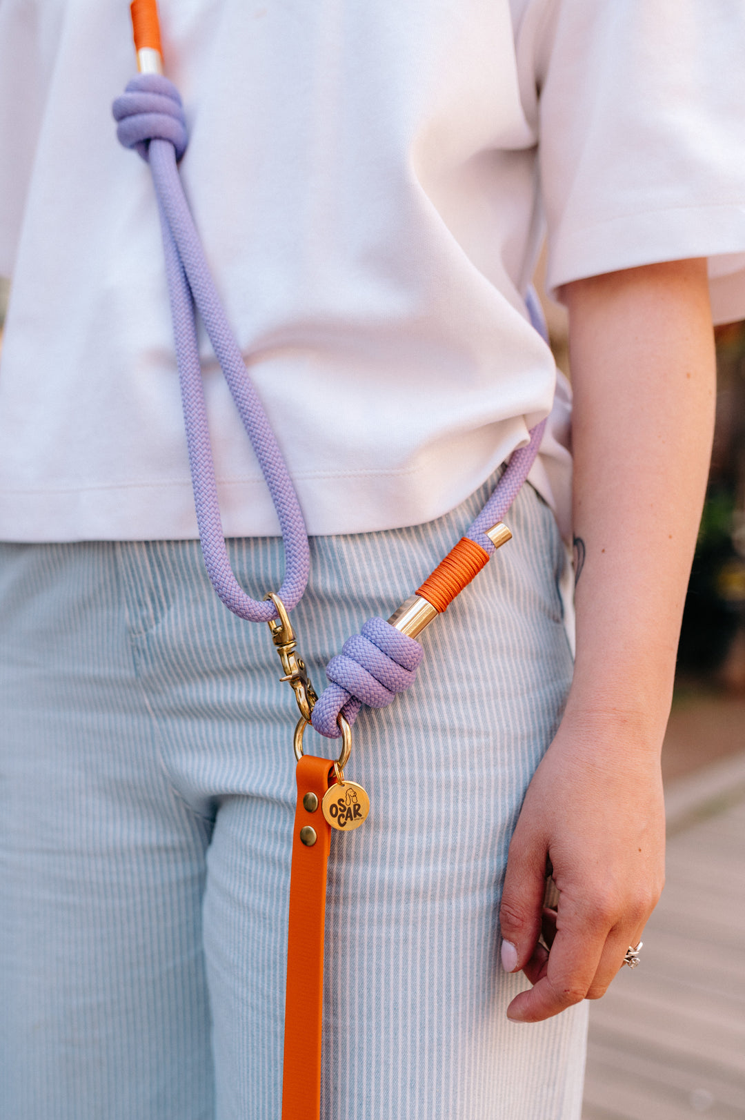 Laisse multi-positions orange x lilas