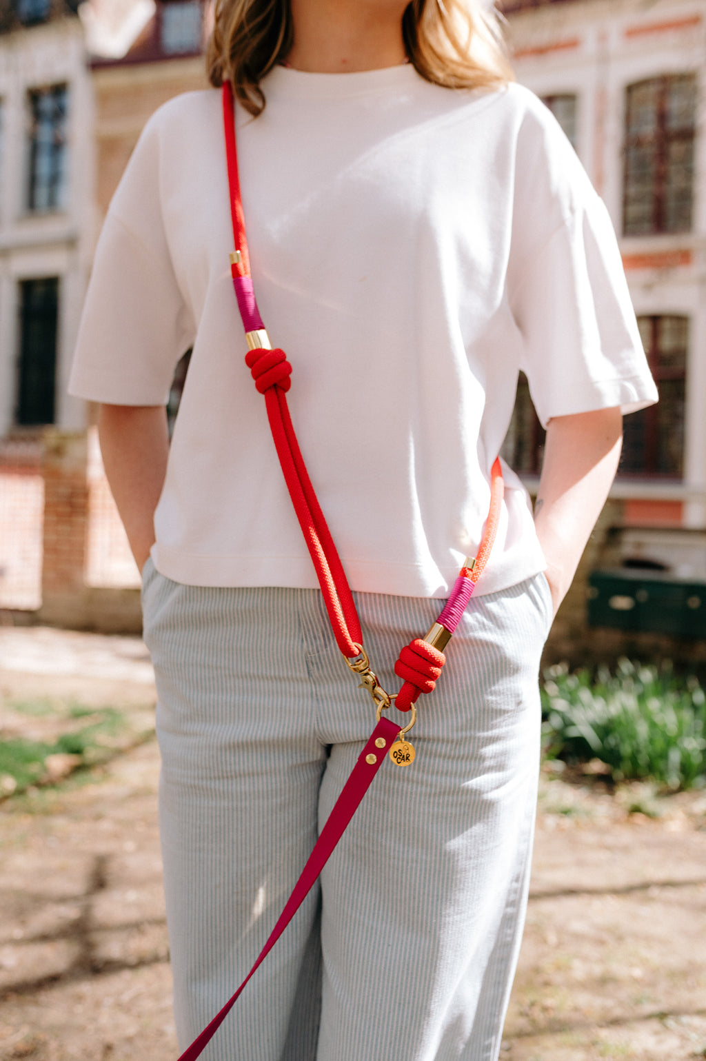 Laisse multi-positions magenta x rouge