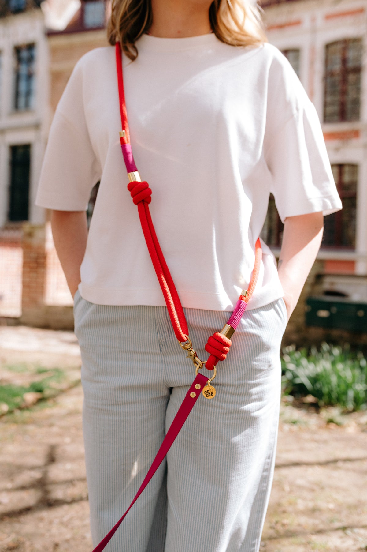 Laisse multi-positions magenta x rouge