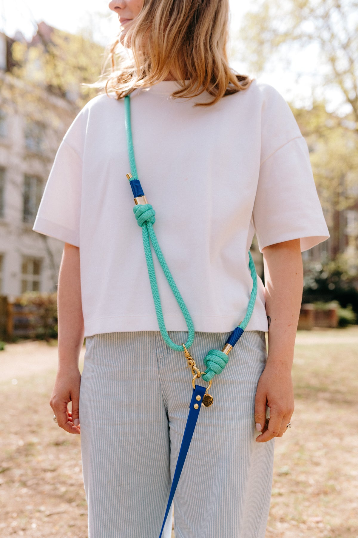 Laisse multi-positions bleu roi x menthe