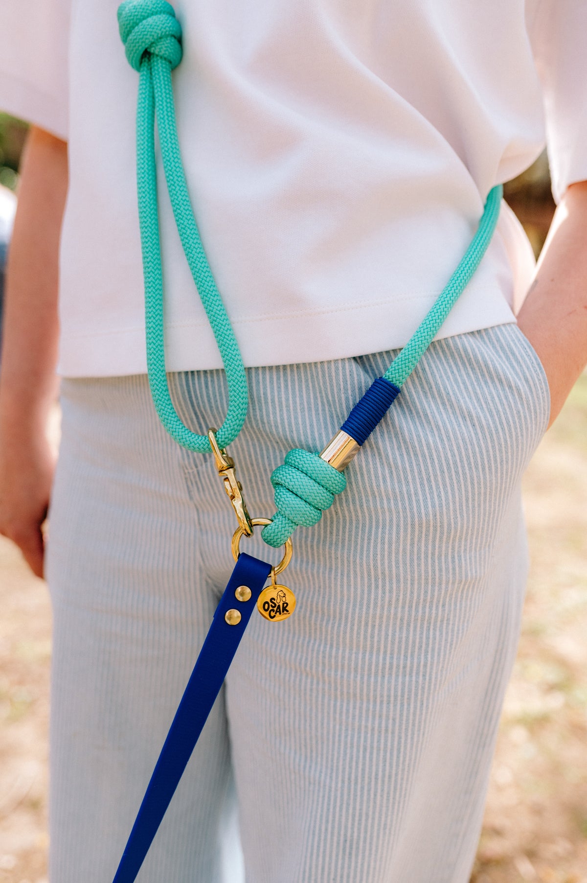 Laisse multi-positions bleu roi x menthe