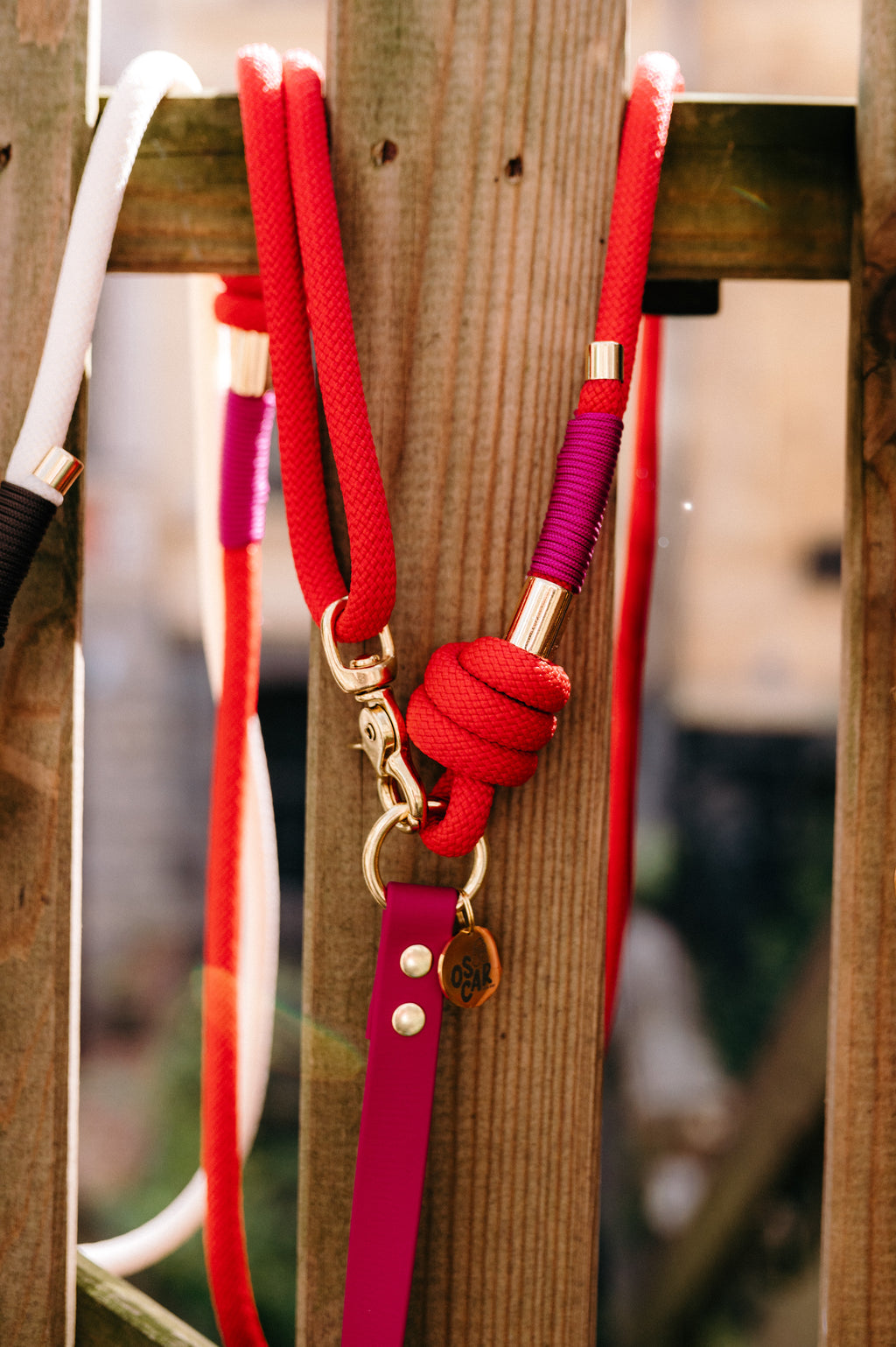 Laisse multi-positions magenta x rouge